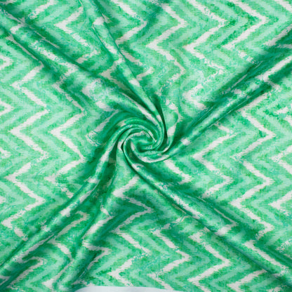 Mint Green And White Chevron Pattern Digital Print Crepe Silk Fabric