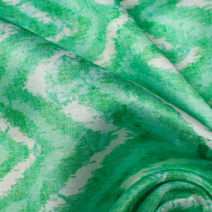 Mint Green And White Chevron Pattern Digital Print Crepe Silk Fabric