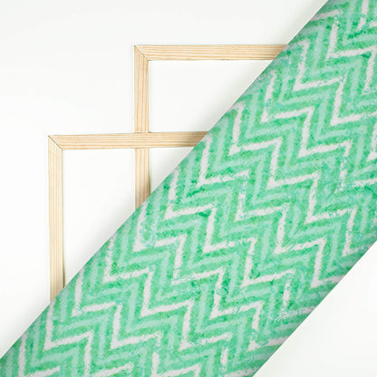 Mint Green And White Chevron Pattern Digital Print Crepe Silk Fabric
