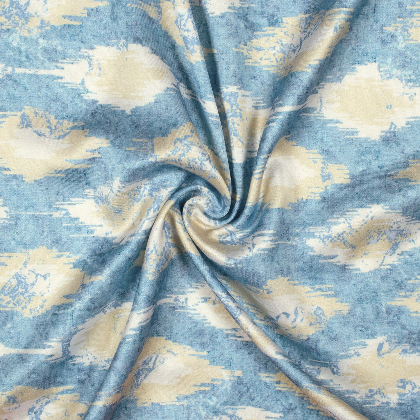 Steel Blue And White Abstract Pattern Digital Print Crepe Silk Fabric