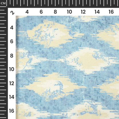 Steel Blue And White Abstract Pattern Digital Print Crepe Silk Fabric