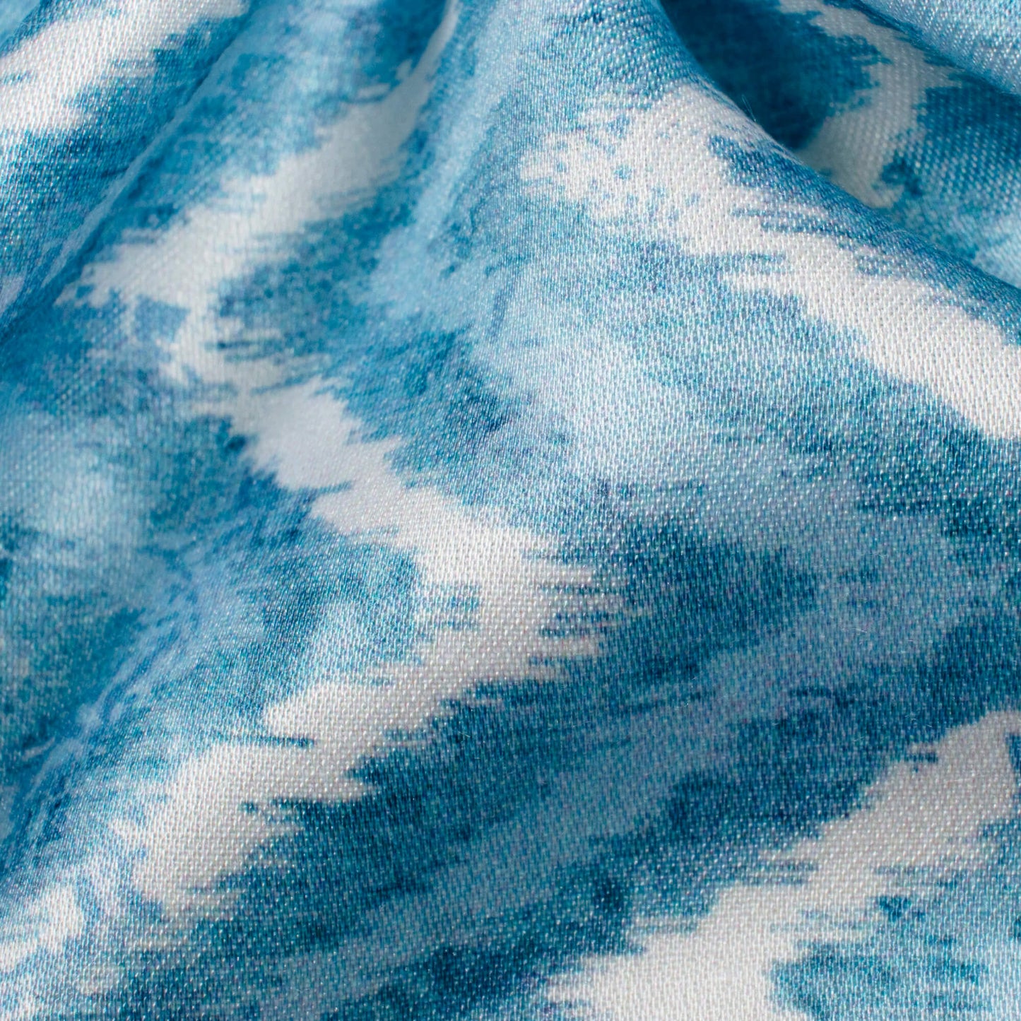 Steel Blue And White Chevron Pattern Digital Print Crepe Silk Fabric