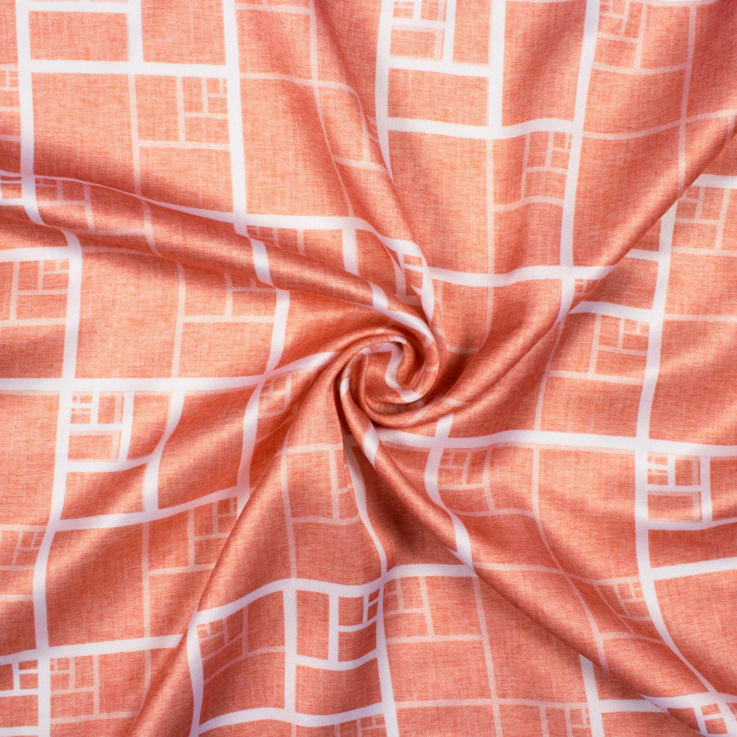 Peach And White Abstract Pattern Digital Print Crepe Silk Fabric