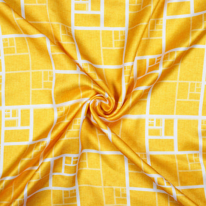 Tuscany Yellow And White Geometric Pattern Digital Print Crepe Silk Fabric