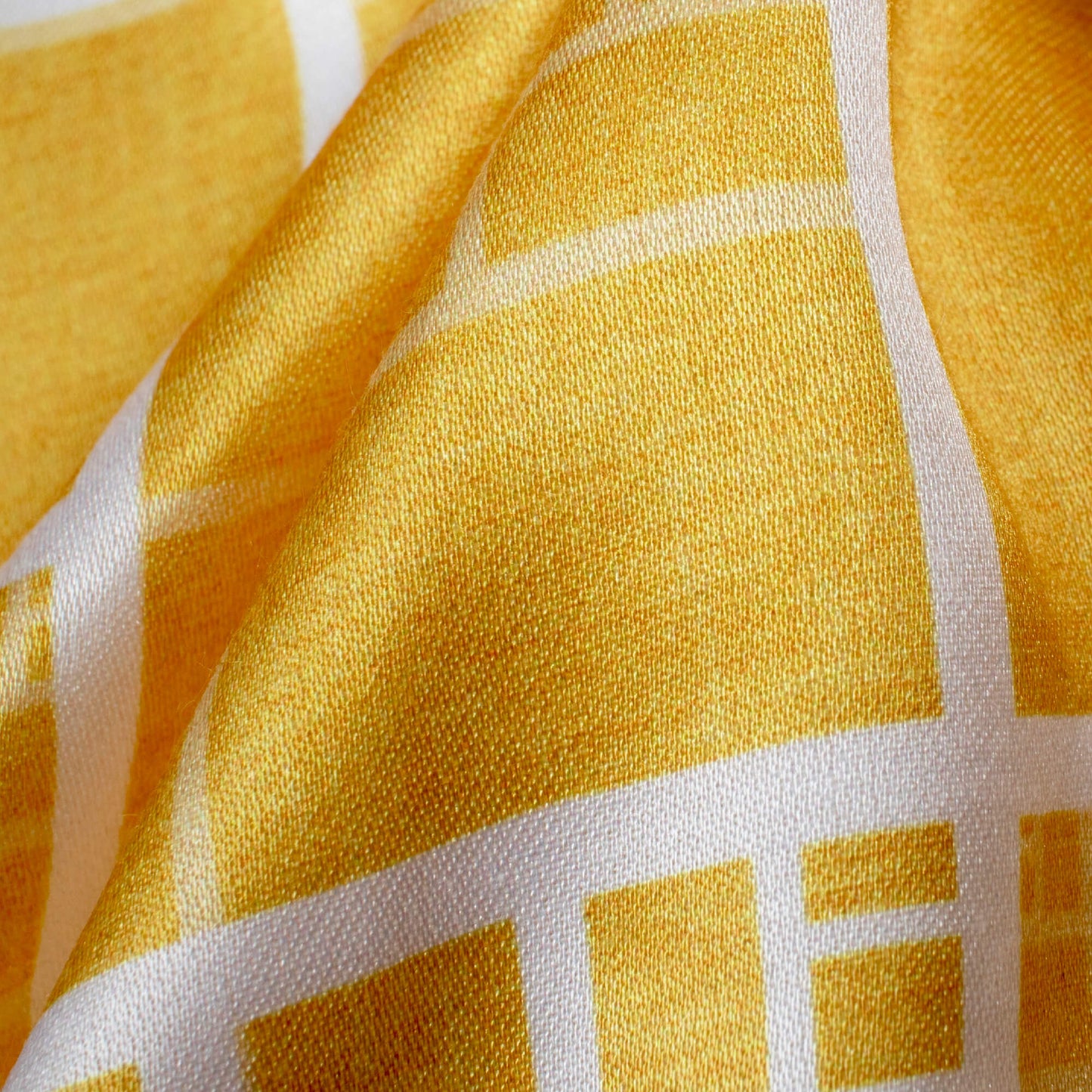 Tuscany Yellow And White Geometric Pattern Digital Print Crepe Silk Fabric