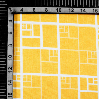 Tuscany Yellow And White Geometric Pattern Digital Print Crepe Silk Fabric