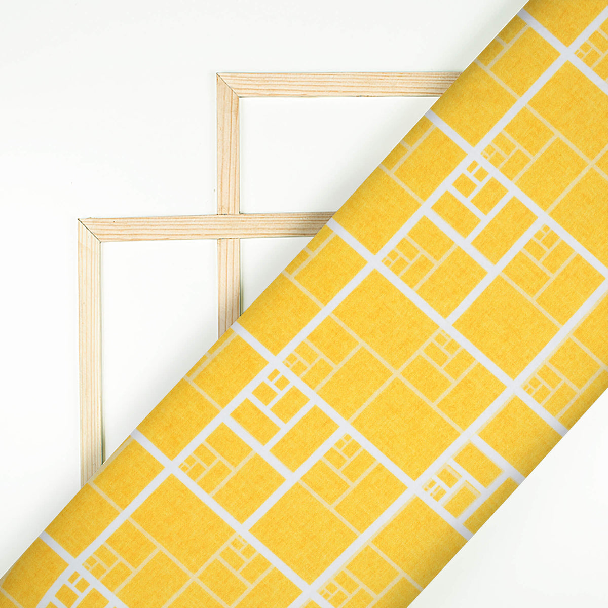 Tuscany Yellow And White Geometric Pattern Digital Print Crepe Silk Fabric