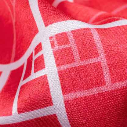 Cerise Pink And White Geometric Pattern Digital Print Crepe Silk Fabric