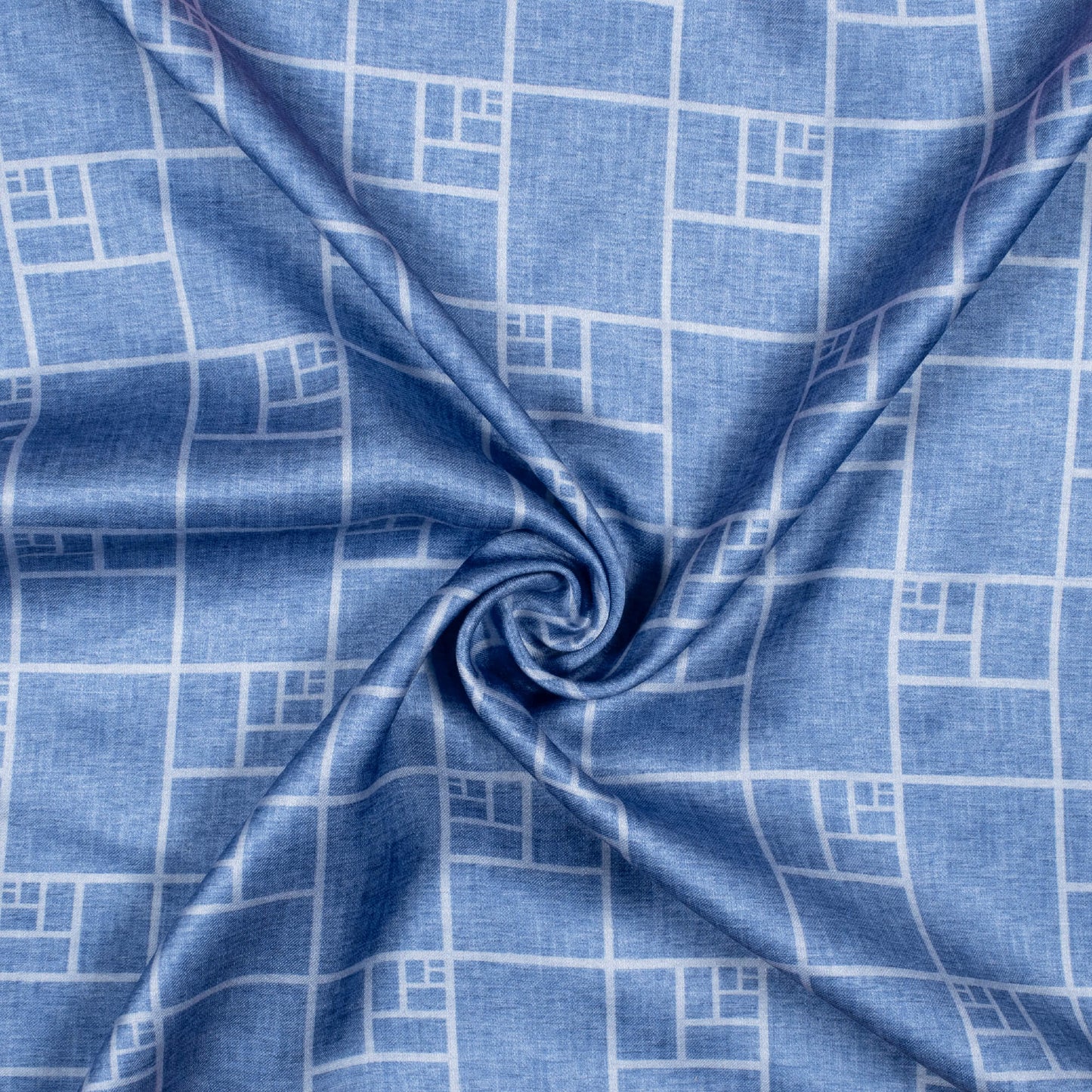 Regal Blue Geometric Pattern Digital Print Crepe Silk Fabric