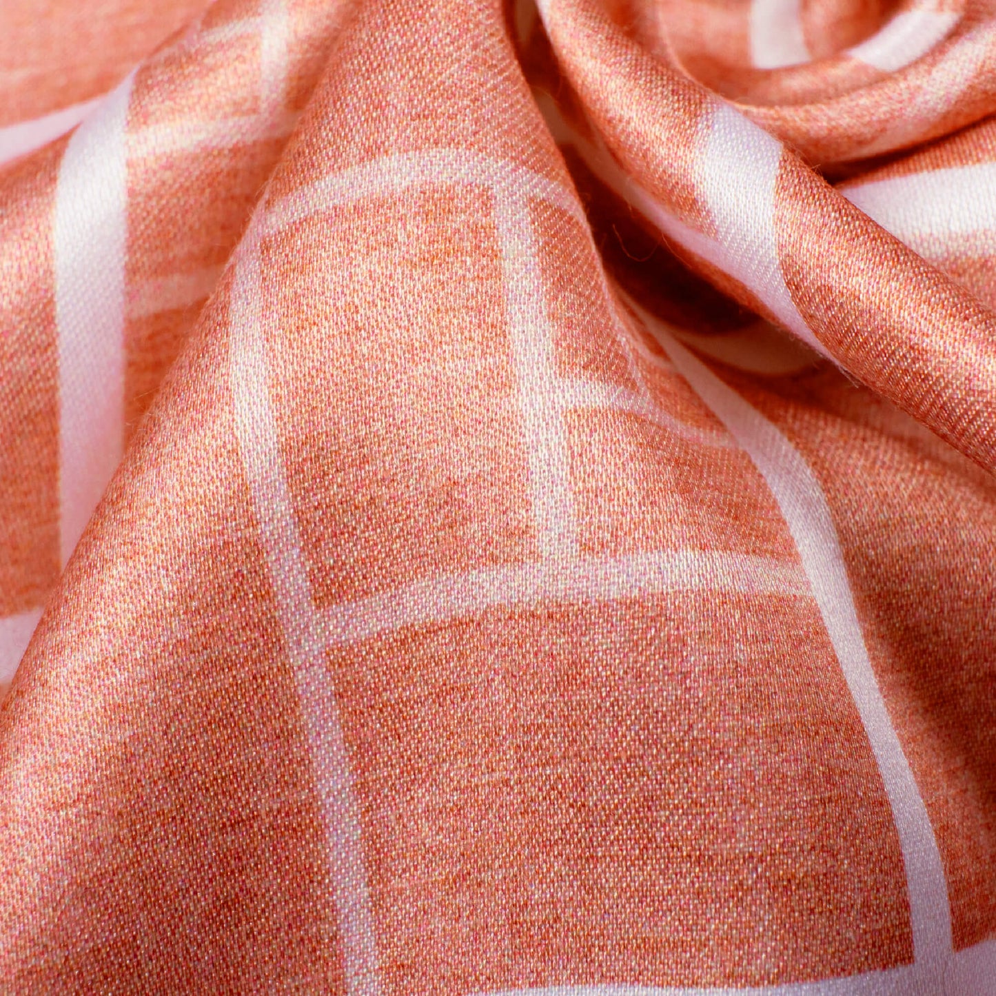 Peach And White Geometric Pattern Digital Print Crepe Silk Fabric