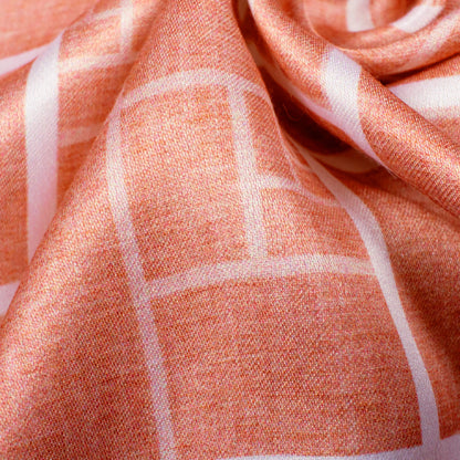 Peach And White Geometric Pattern Digital Print Crepe Silk Fabric