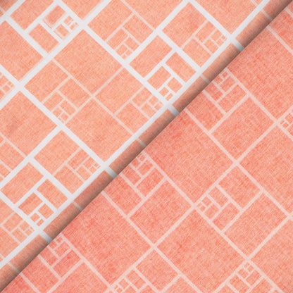 Peach And White Geometric Pattern Digital Print Crepe Silk Fabric
