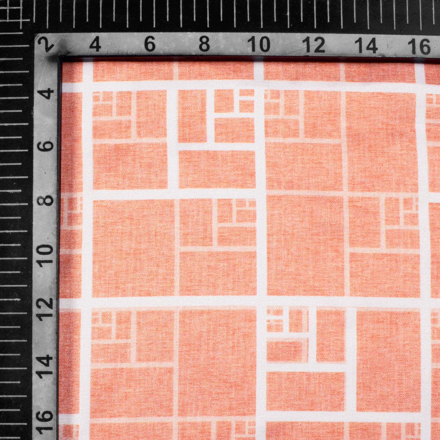 Peach And White Geometric Pattern Digital Print Crepe Silk Fabric