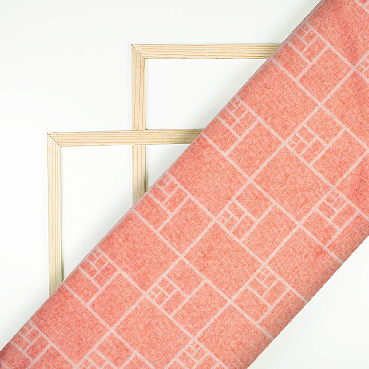 Peach Geometric Pattern Digital Print Crepe Silk Fabric