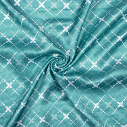 Smalt Blue And White Geometric Pattern Digital Print Crepe Silk Fabric
