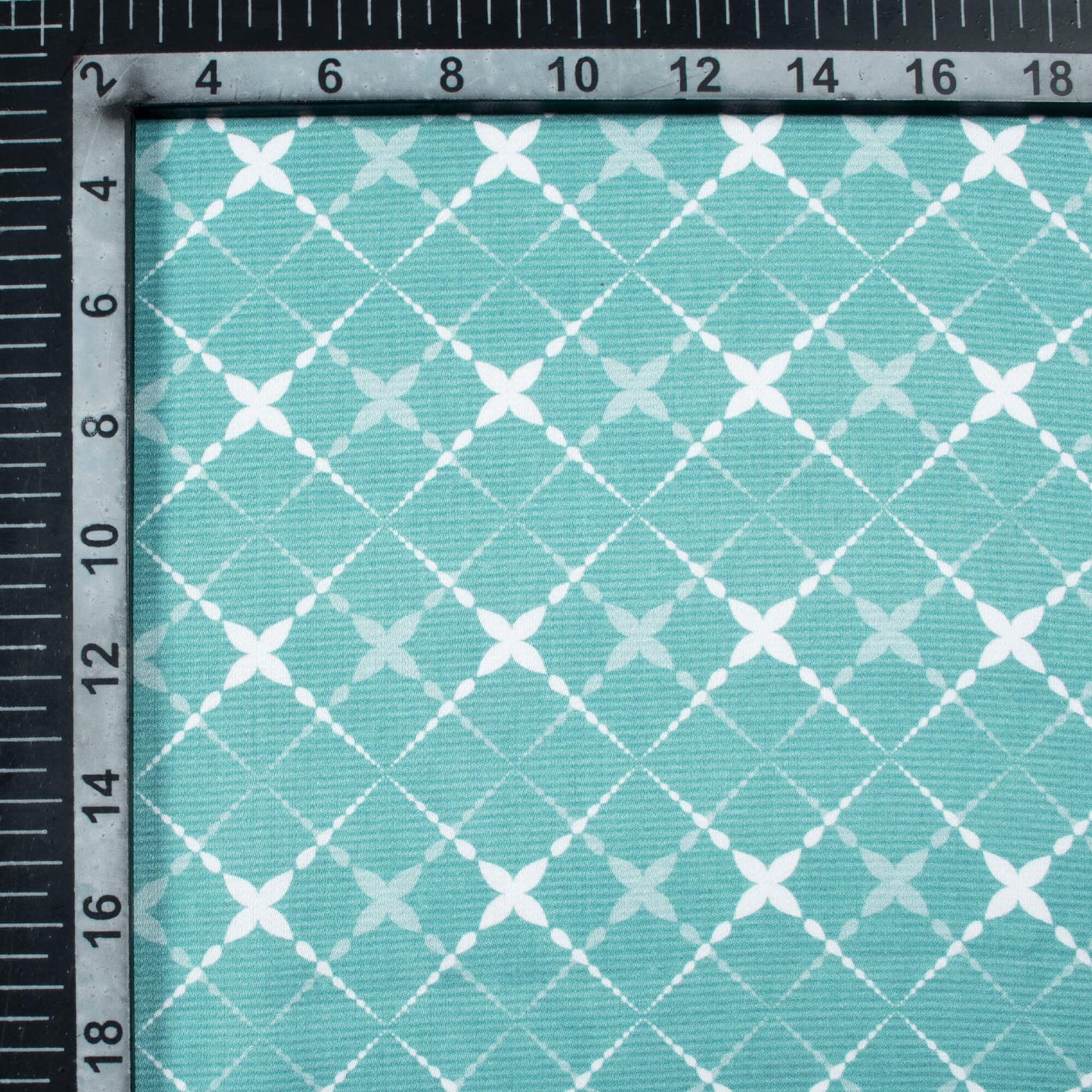 Smalt Blue And White Geometric Pattern Digital Print Crepe Silk Fabric