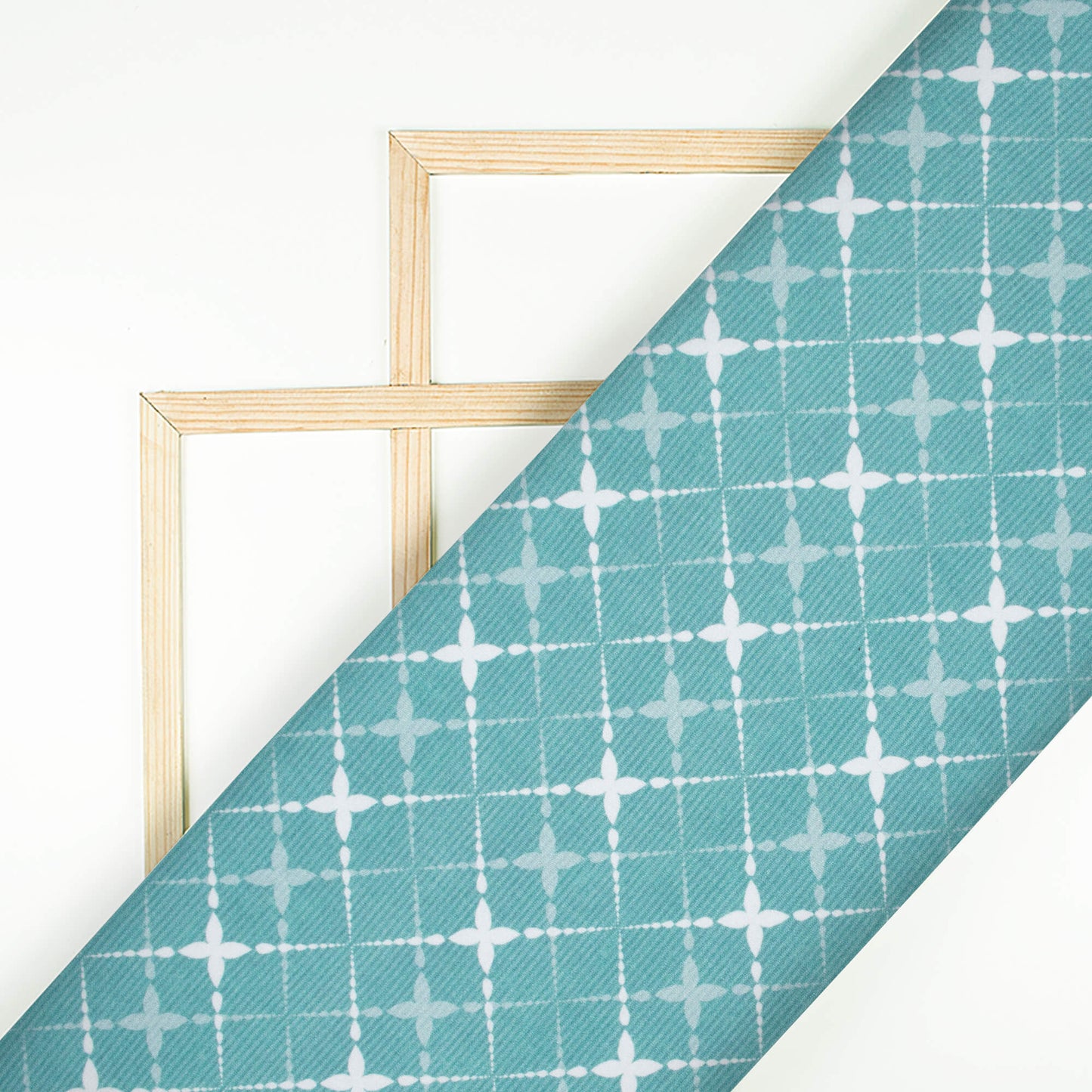 Smalt Blue And White Geometric Pattern Digital Print Crepe Silk Fabric