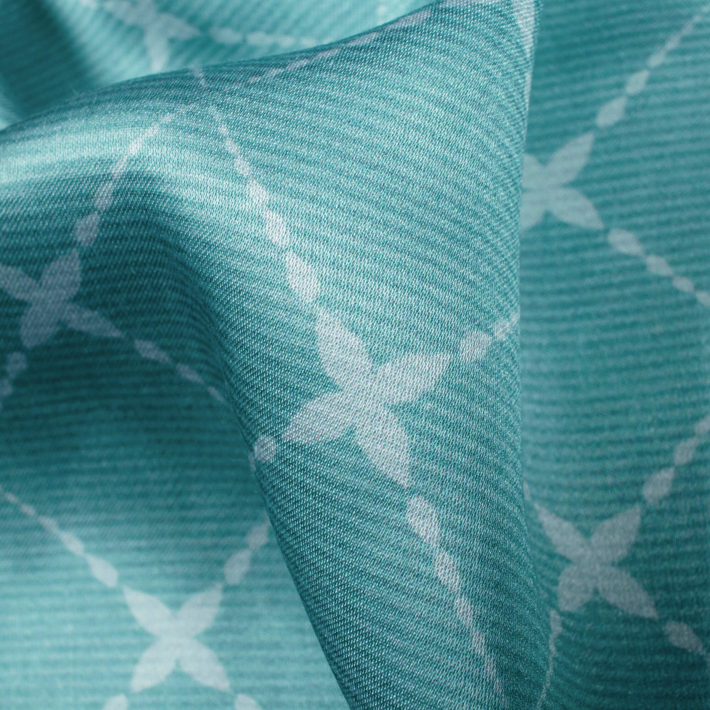 Smalt Blue Geometric Pattern Digital Print Crepe Silk Fabric