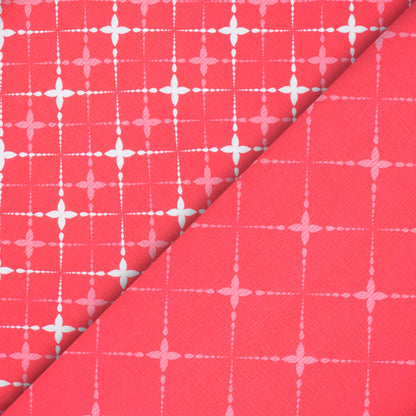 Cerise Pink And White Geometric Pattern Digital Print Crepe Silk Fabric