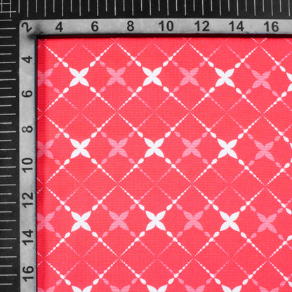 Cerise Pink And White Geometric Pattern Digital Print Crepe Silk Fabric