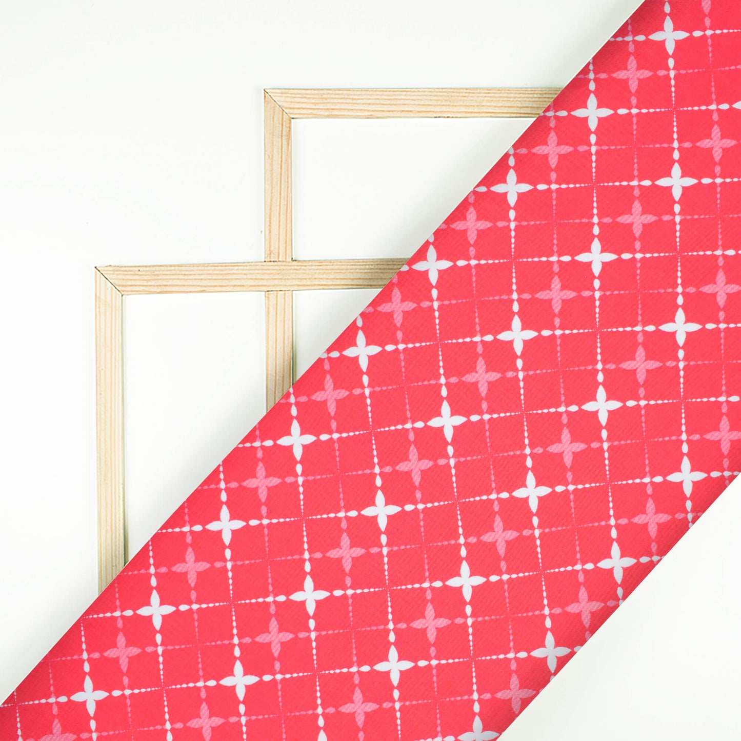 Cerise Pink And White Geometric Pattern Digital Print Crepe Silk Fabric