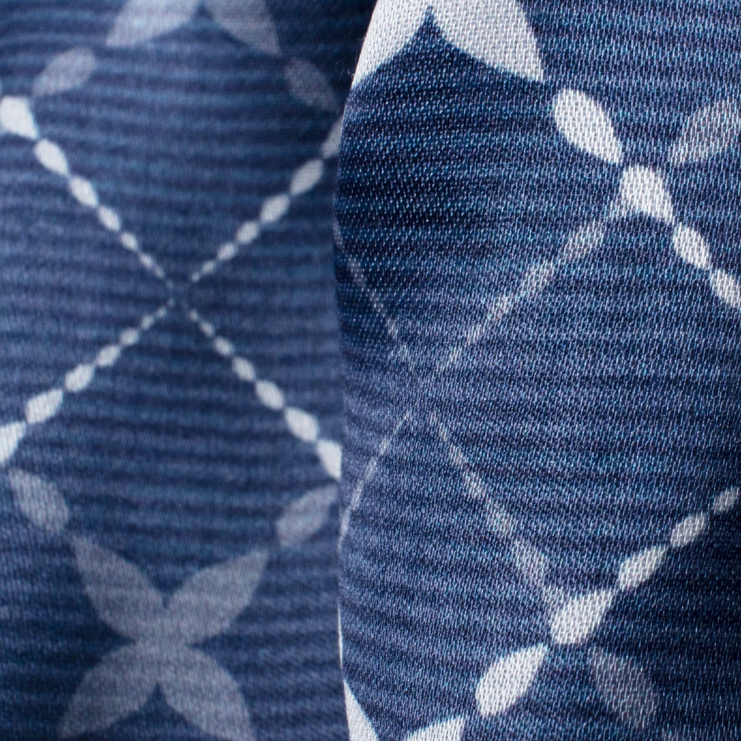 Regal Blue And White Geometric Pattern Digital Print Crepe Silk Fabric