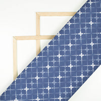 Regal Blue And White Geometric Pattern Digital Print Crepe Silk Fabric