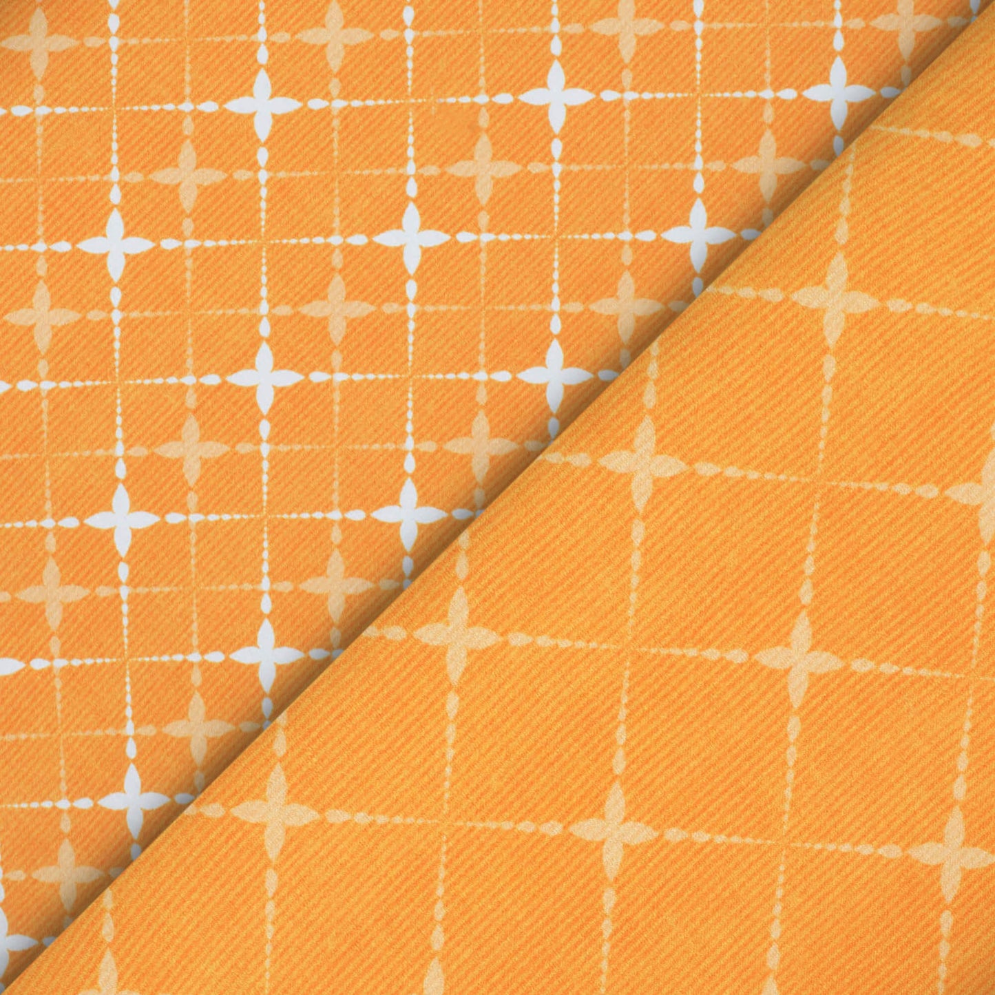 Ochre Orange And White Geometric Pattern Digital Print Crepe Silk Fabric