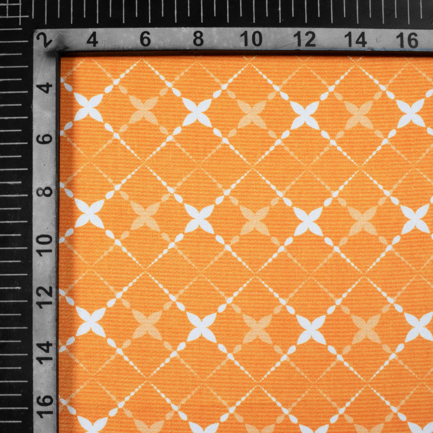 Ochre Orange And White Geometric Pattern Digital Print Crepe Silk Fabric