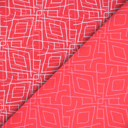 Cerise Pink And White Geometric Pattern Digital Print Crepe Silk Fabric