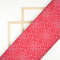 Cerise Pink And White Geometric Pattern Digital Print Crepe Silk Fabric