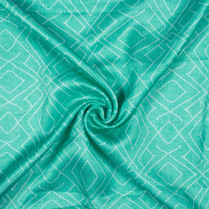 Turquoise Geometric Pattern Digital Print Crepe Silk Fabric