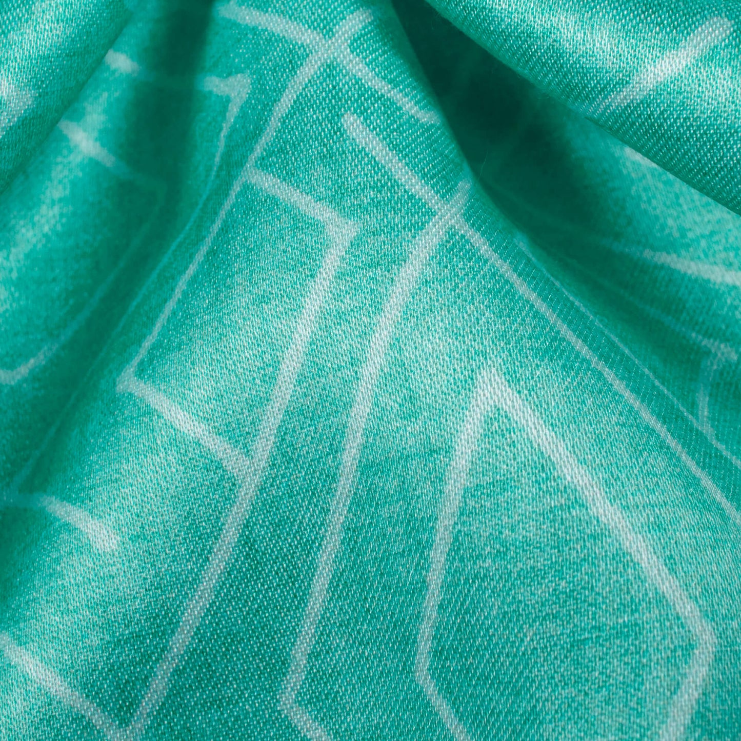 Turquoise Geometric Pattern Digital Print Crepe Silk Fabric