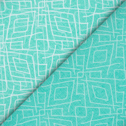 Turquoise Geometric Pattern Digital Print Crepe Silk Fabric