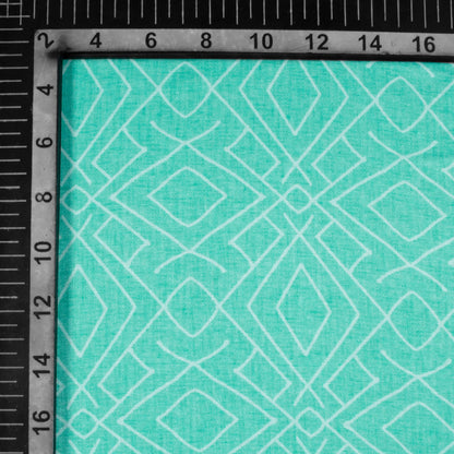 Turquoise Geometric Pattern Digital Print Crepe Silk Fabric