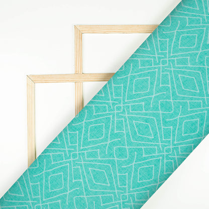 Turquoise Geometric Pattern Digital Print Crepe Silk Fabric