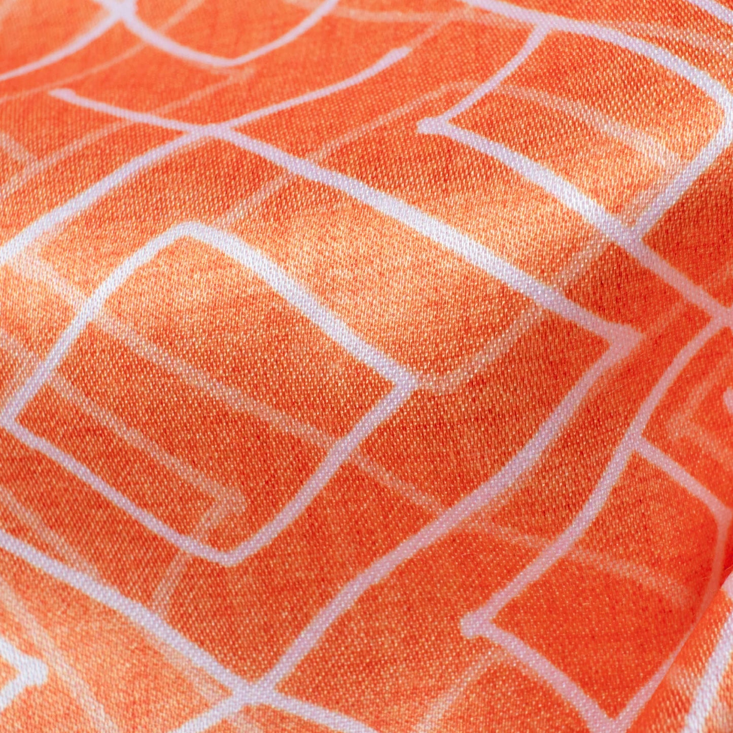 Salamander Orange And White Geometric Pattern Digital Print Crepe Silk Fabric
