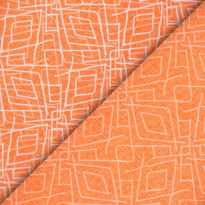 Salamander Orange And White Geometric Pattern Digital Print Crepe Silk Fabric