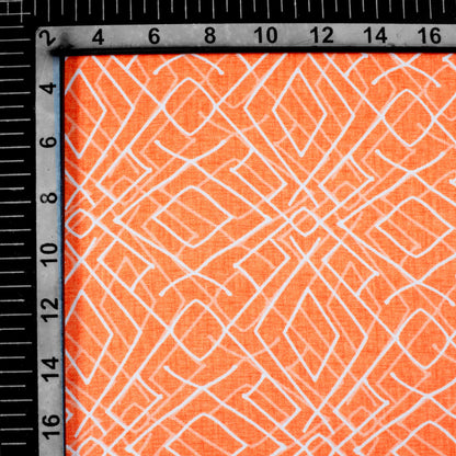 Salamander Orange And White Geometric Pattern Digital Print Crepe Silk Fabric
