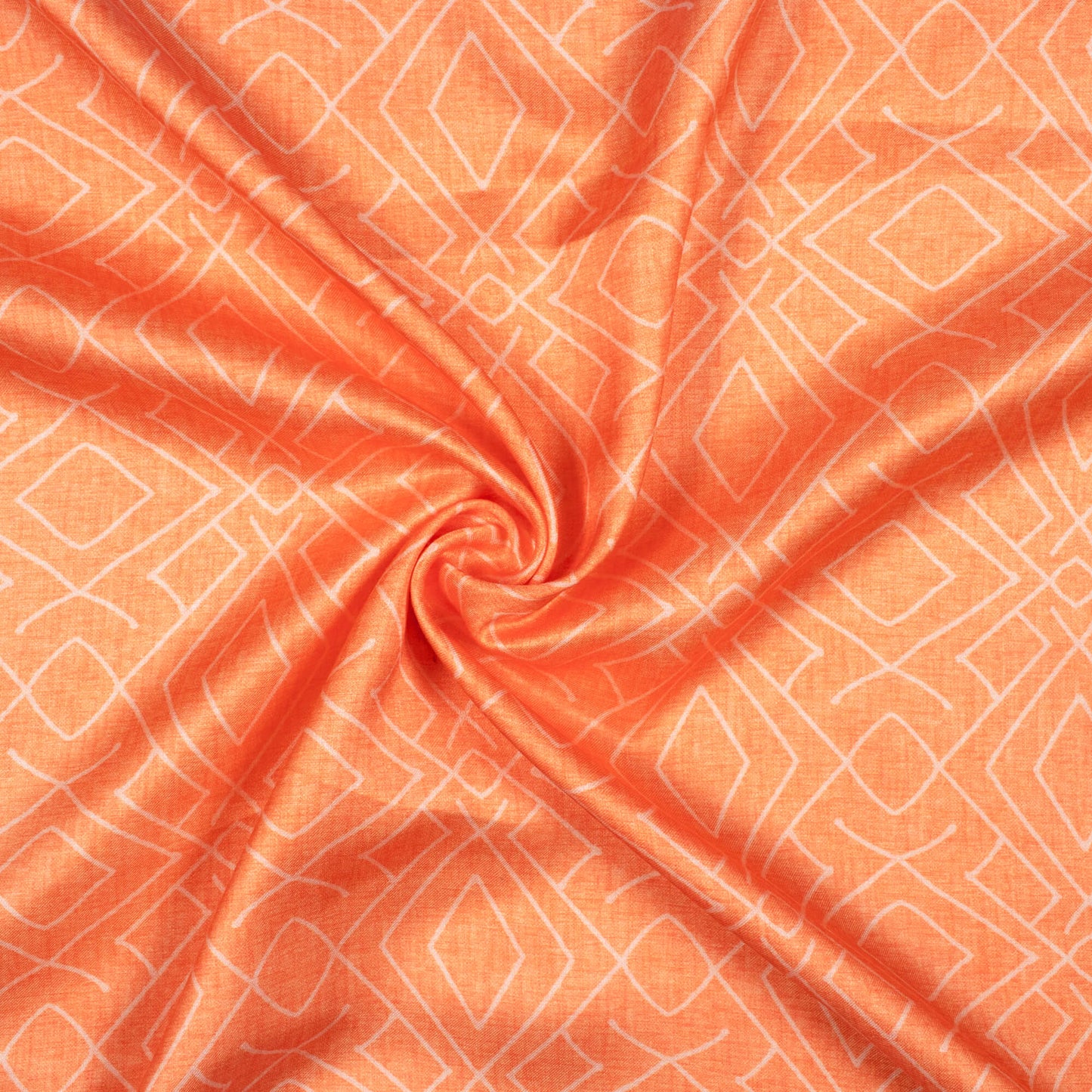 Salamander Orange Geometric Pattern Digital Print Crepe Silk Fabric