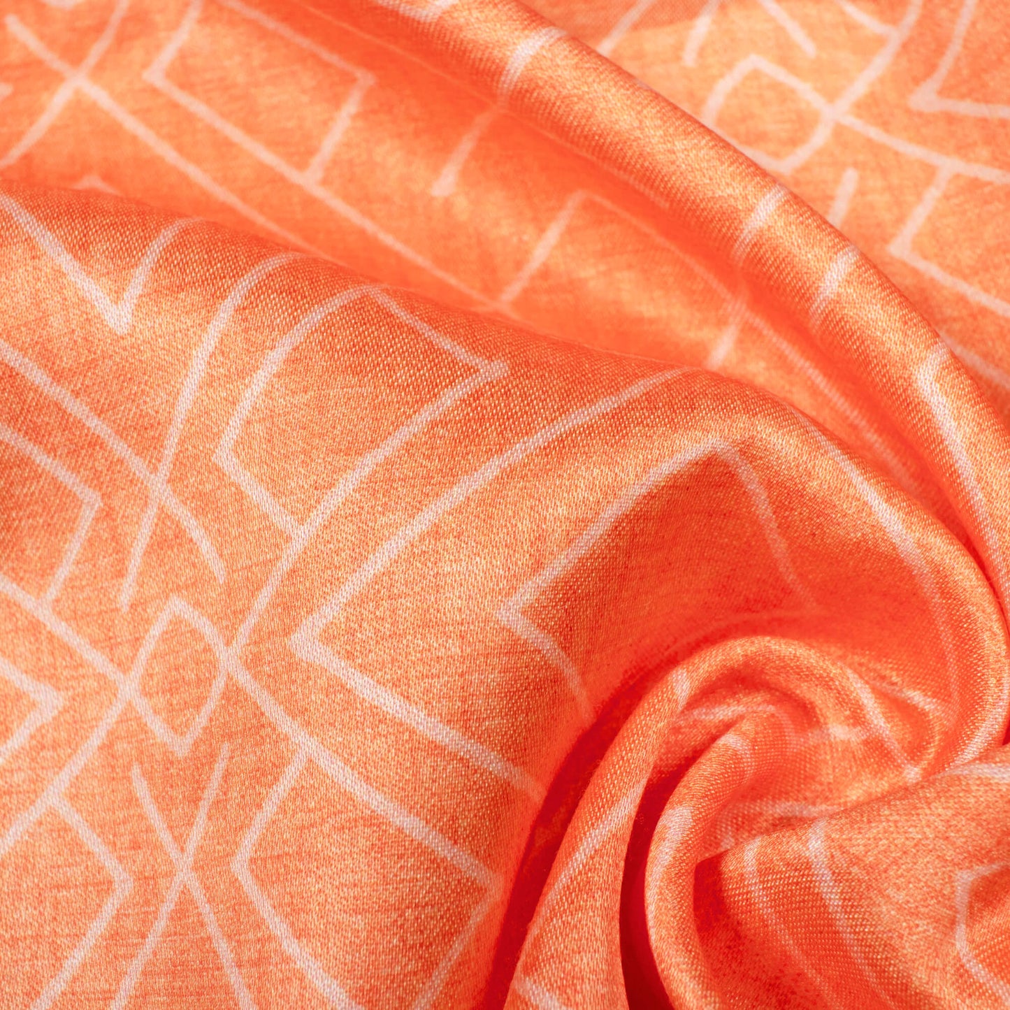 Salamander Orange Geometric Pattern Digital Print Crepe Silk Fabric