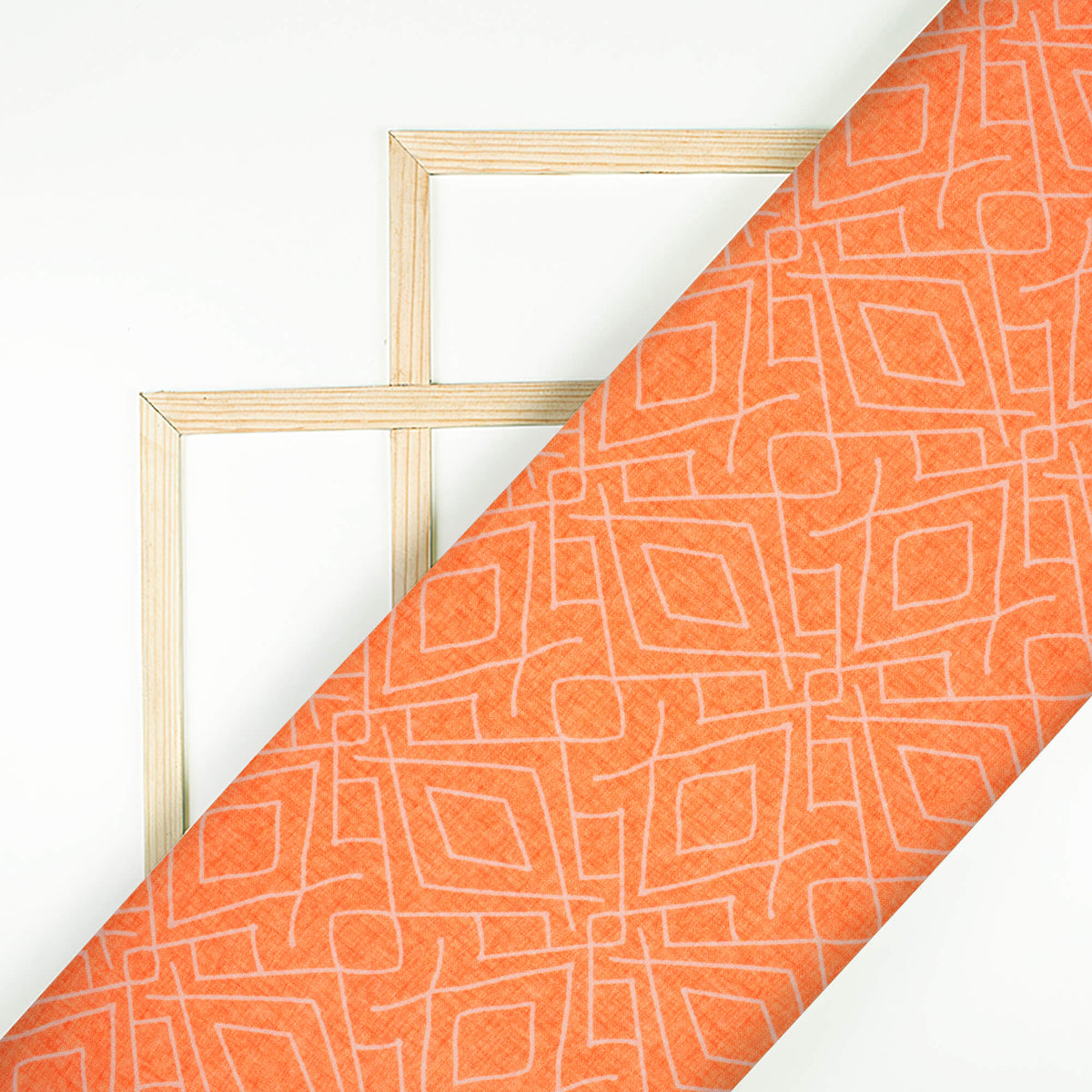Salamander Orange Geometric Pattern Digital Print Crepe Silk Fabric