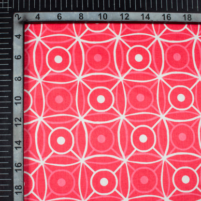 Cerise Pink And White Geometric Pattern Digital Print Crepe Silk Fabric