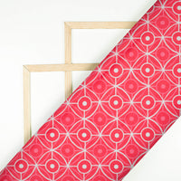 Cerise Pink And White Geometric Pattern Digital Print Crepe Silk Fabric