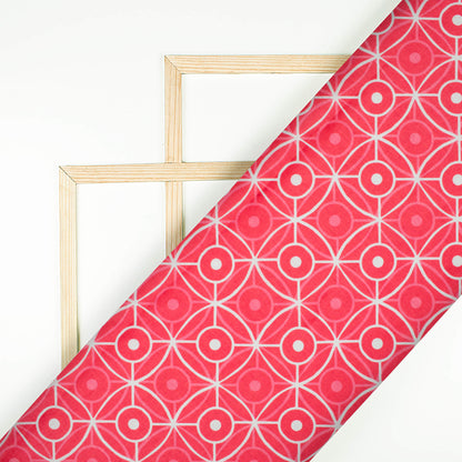 Cerise Pink And White Geometric Pattern Digital Print Crepe Silk Fabric