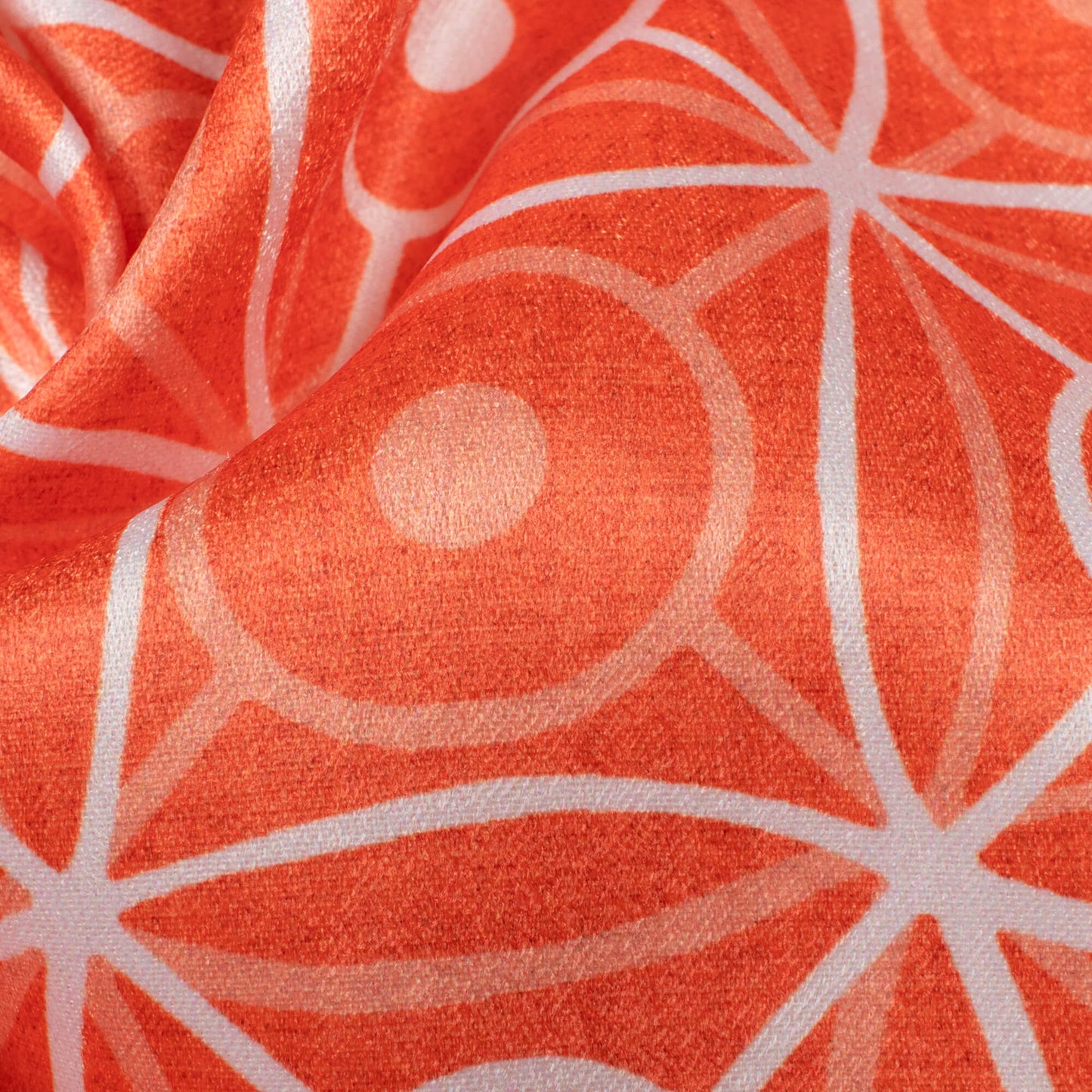 Coral Peach And White Geometric Pattern Digital Print Crepe Silk Fabric