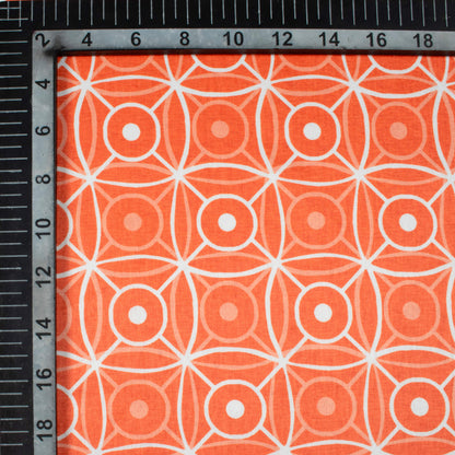 Coral Peach And White Geometric Pattern Digital Print Crepe Silk Fabric