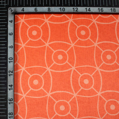 Coral Peach Geometric Pattern Digital Print Crepe Silk Fabric