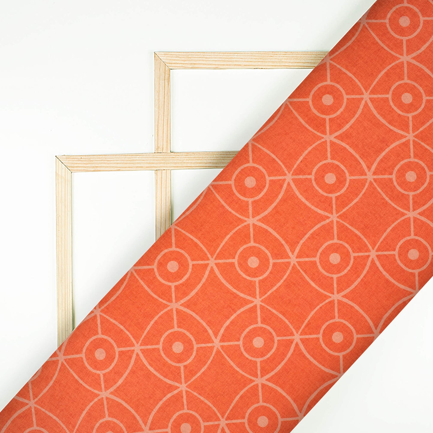 Coral Peach Geometric Pattern Digital Print Crepe Silk Fabric