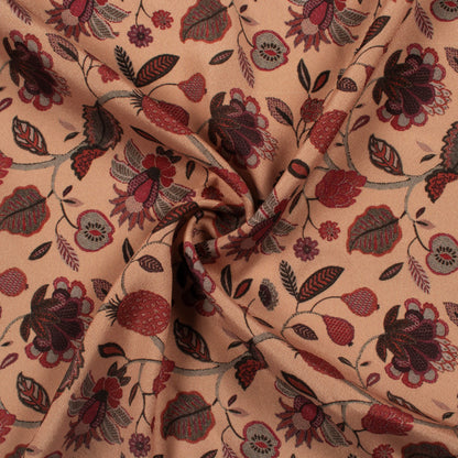 Tan Beige And Maroon Floral Pattern Digital Print Crepe Silk Fabric
